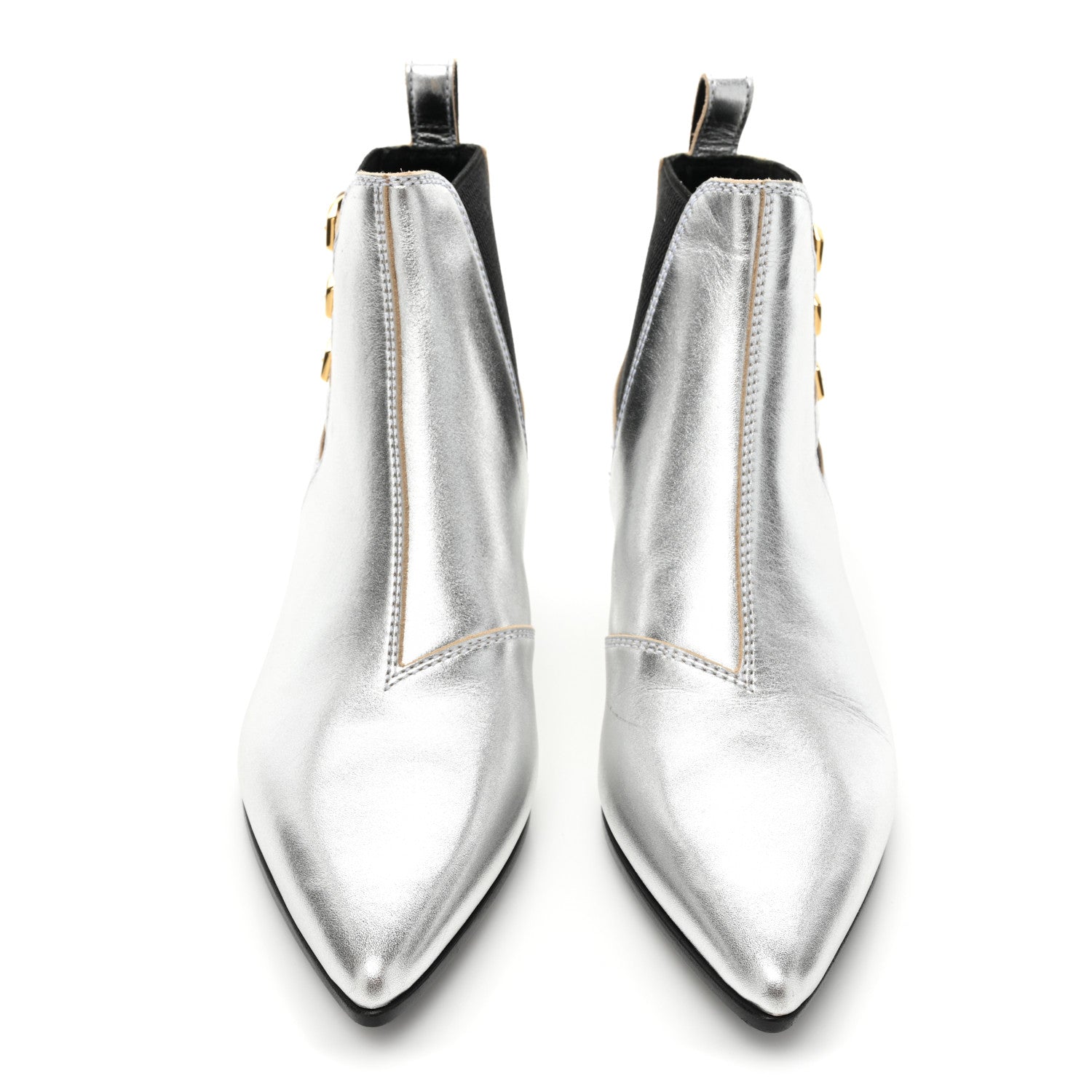 Gucci Metallic Calfskin Cordovan Lux Booties 36 Silver Black 2 of 14