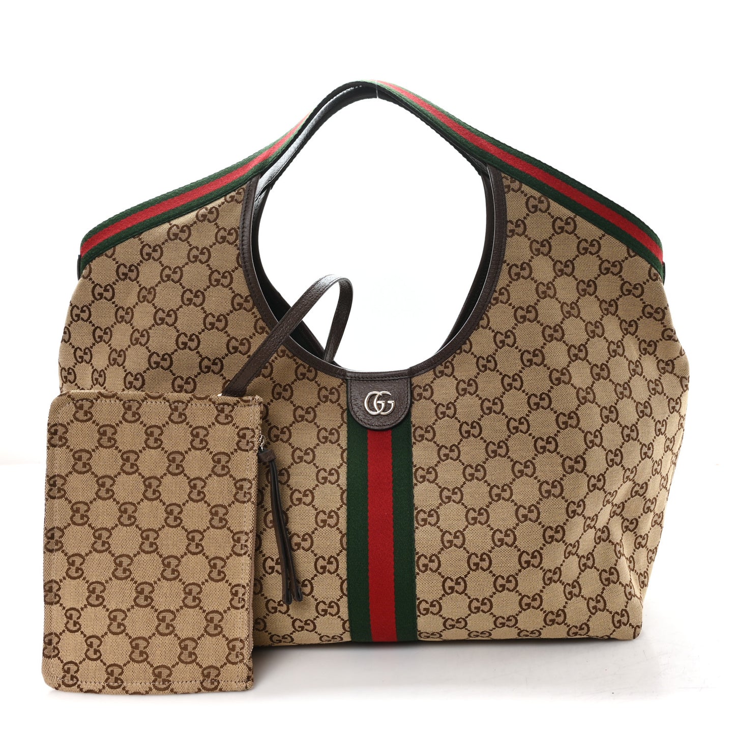 GG Monogram Web Large Giglio Tote Beige Brown