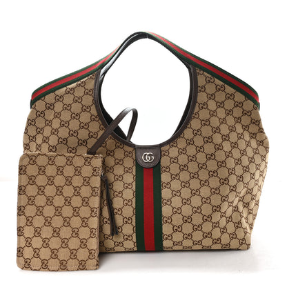 Gucci GG Monogram Web Large Giglio Tote Beige Brown 3 of 10
