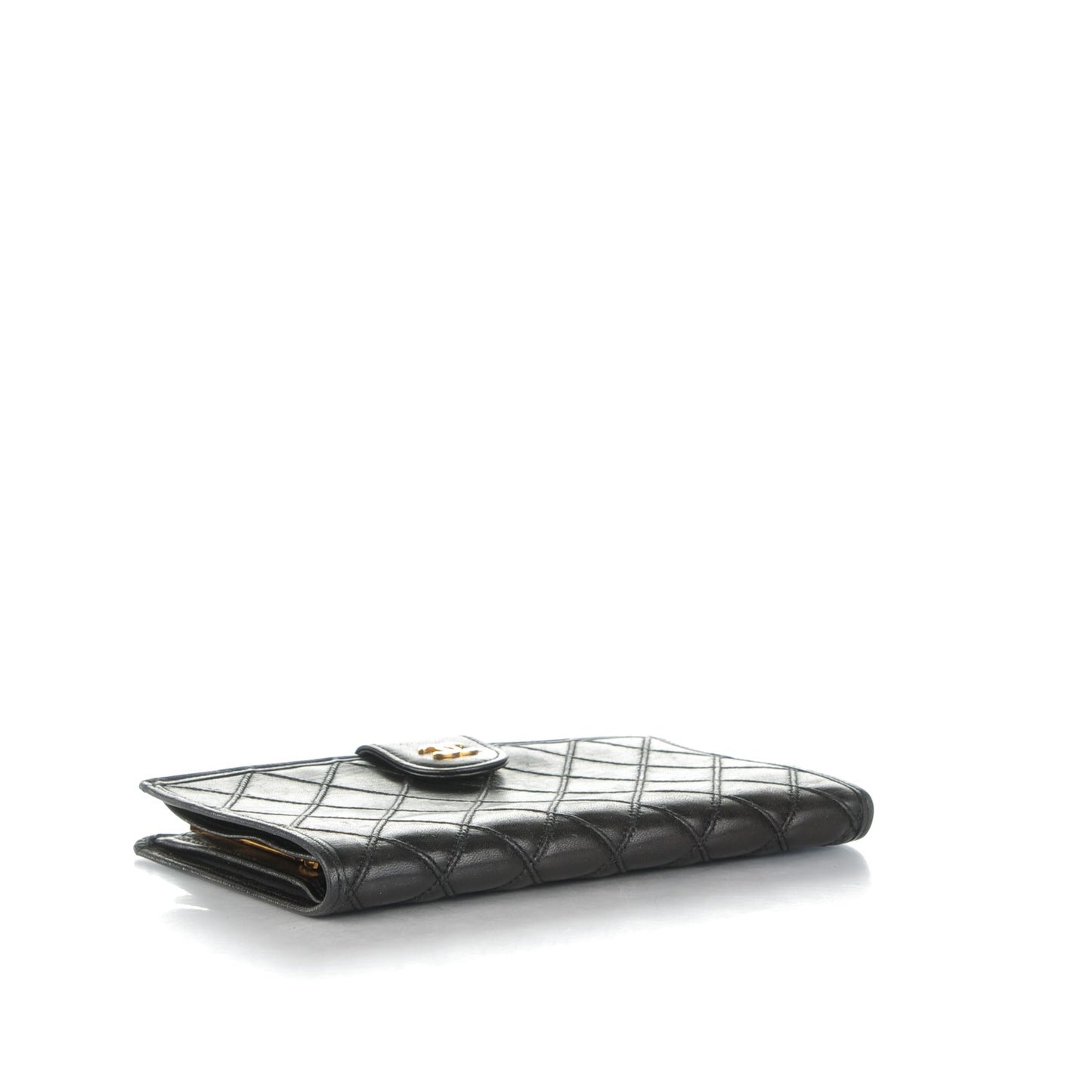 Lambskin Diamond Stitched French Wallet Black