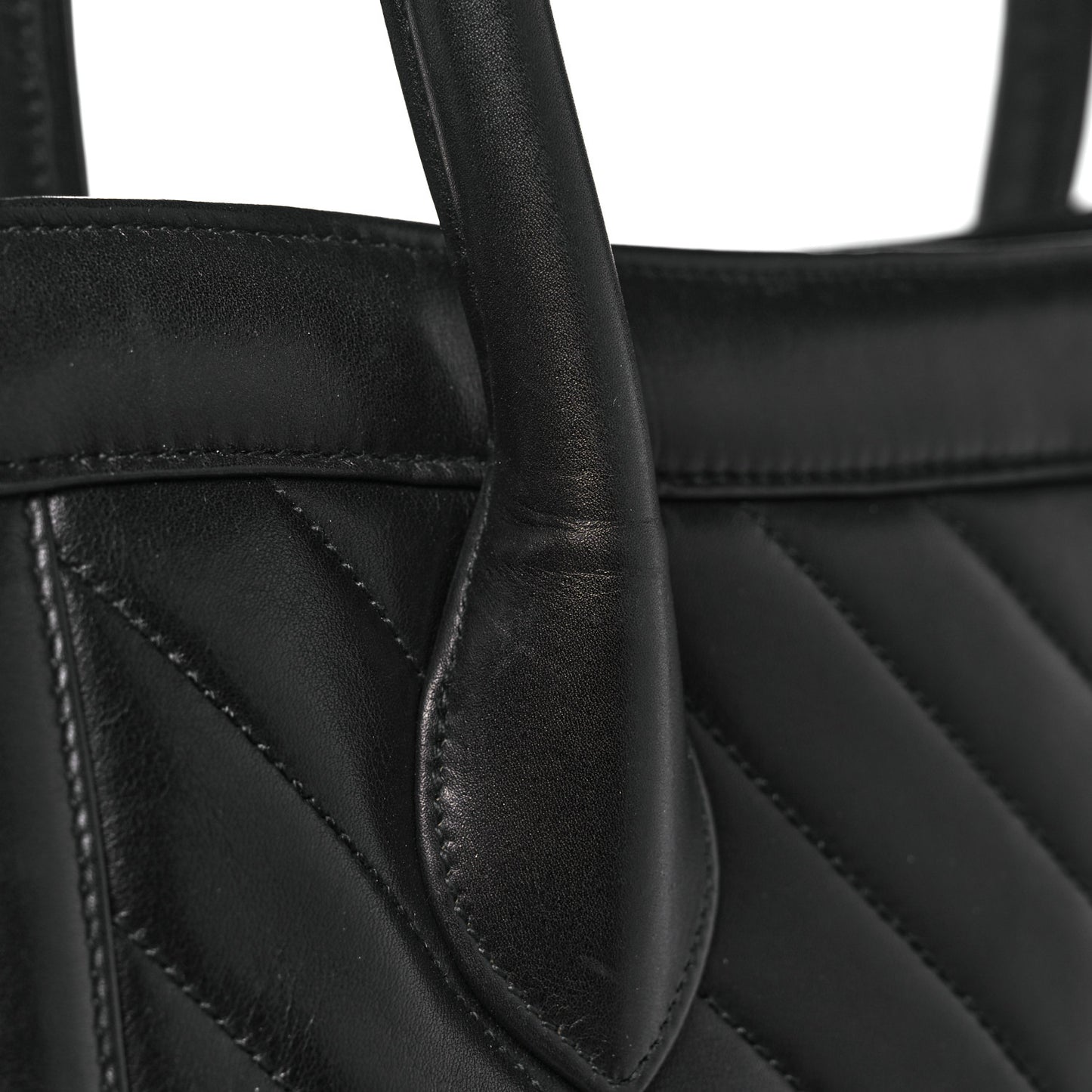 Lambskin Chevron Quilted Top Handle Bag Black