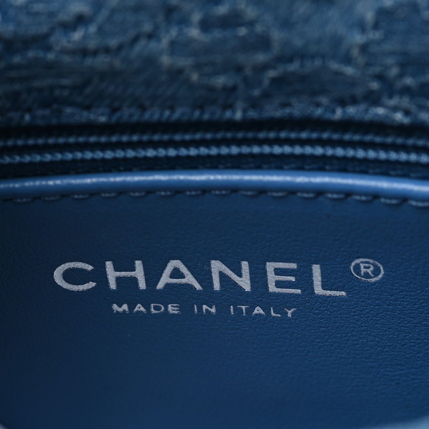 Denim Quilted Camellia Sweetheart Mini Flap Blue