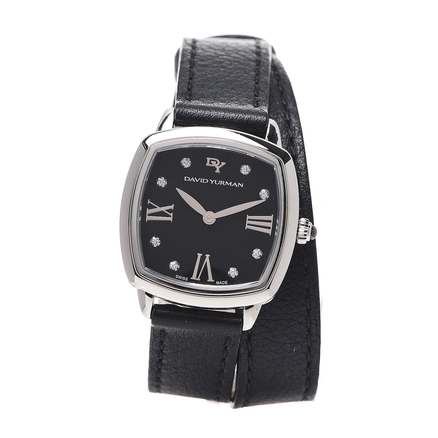 Stainless Steel Calfskin Diamond 27mm Albion Wrap Quartz Watch Black