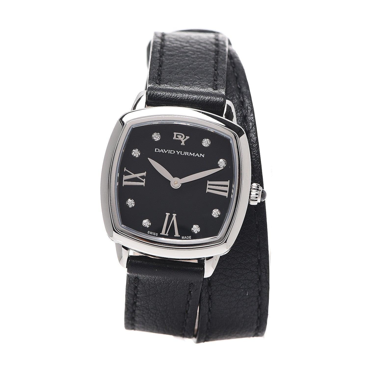 David Yurman Stainless Steel Calfskin Diamond 27mm Albion Wrap Quartz Watch Black 1 of 7