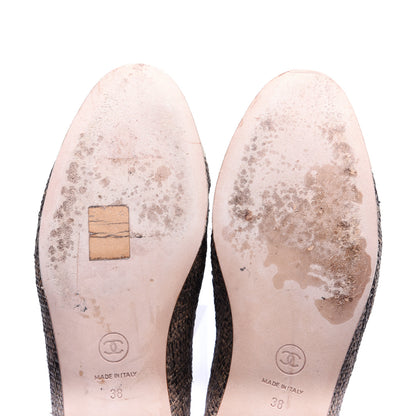 Chanel Tweed Metallic Lambskin CC Cap Toe Ballerina Flats 38 Gold 13 of 15