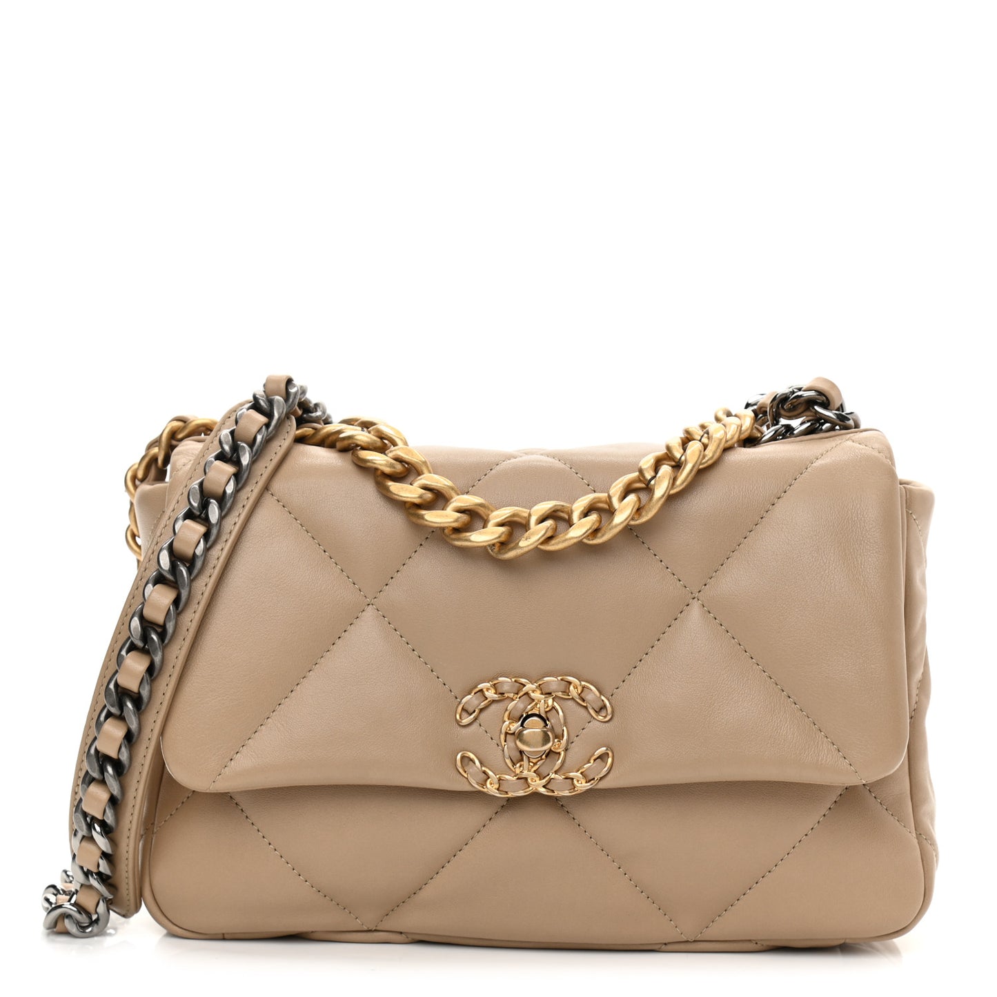 Lambskin Quilted Medium Chanel 19 Flap Dark Beige