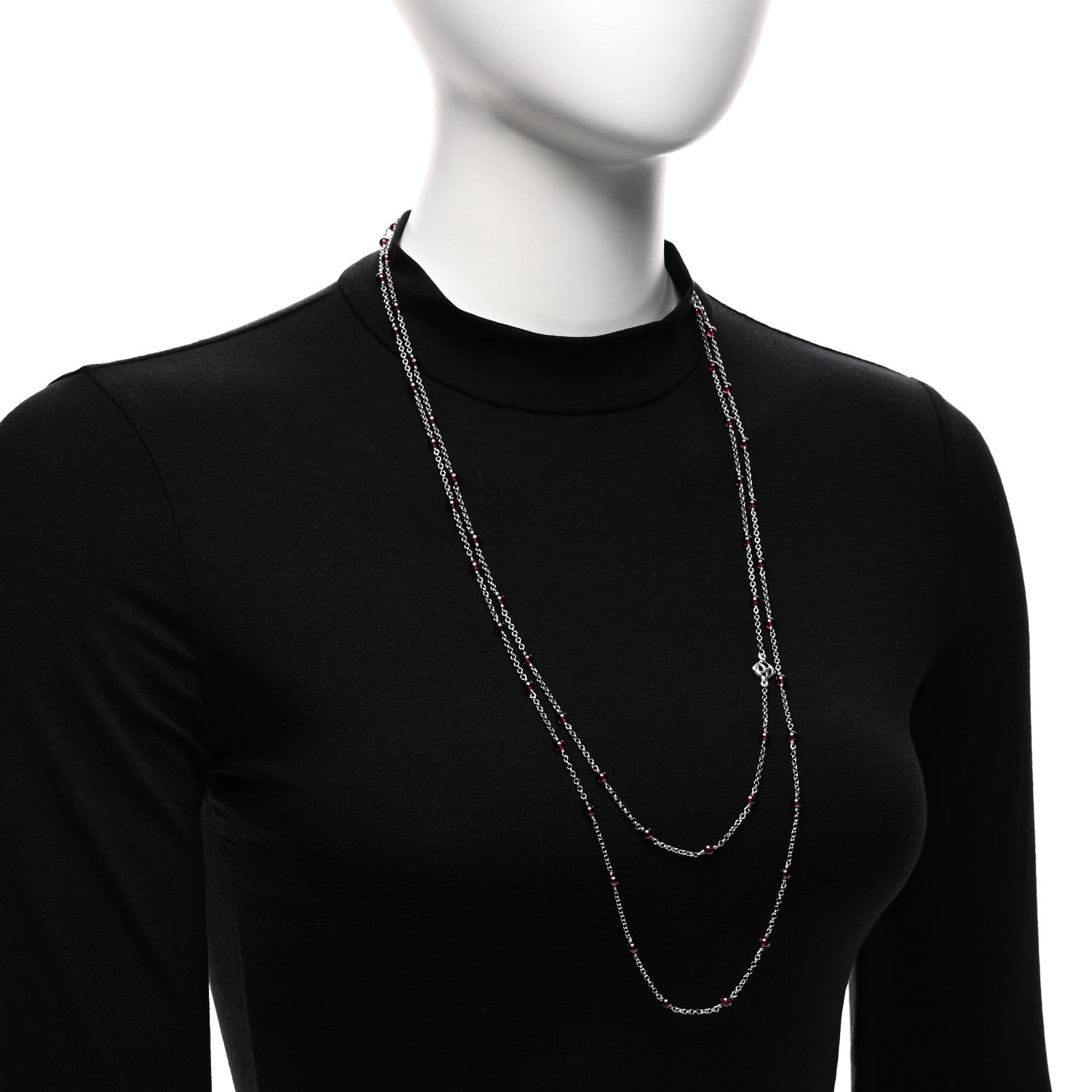 David Yurman Sterling Silver Garnet Bead Chain Necklace 60" 2 of 4