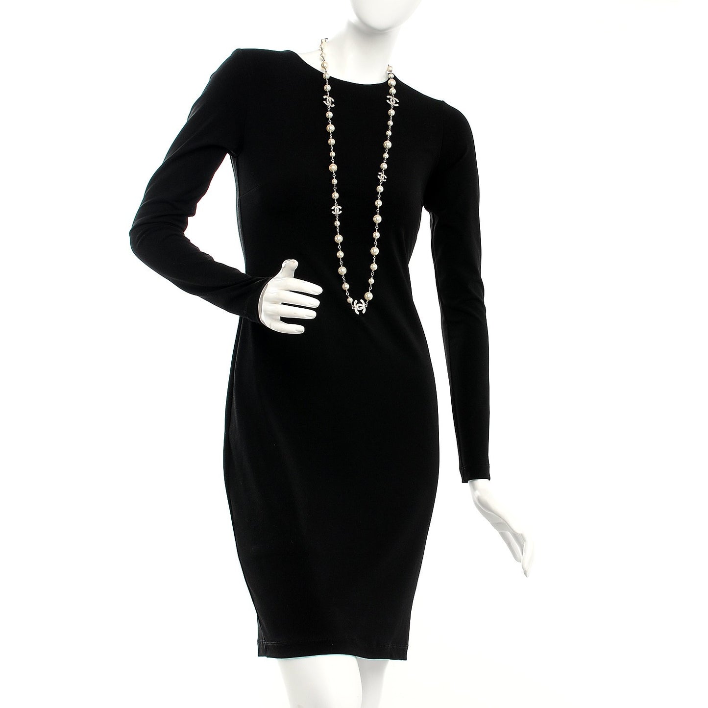 Crystal Pearl CC Long Necklace Silver