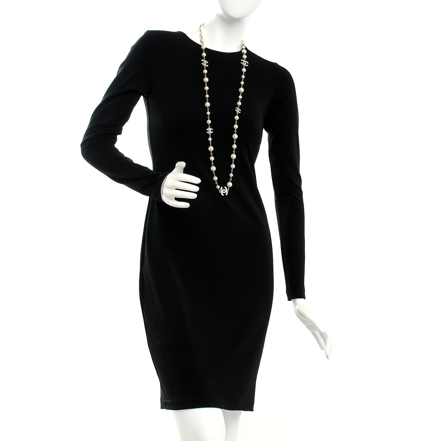 Chanel Crystal Pearl CC Long Necklace Silver 2 of 6