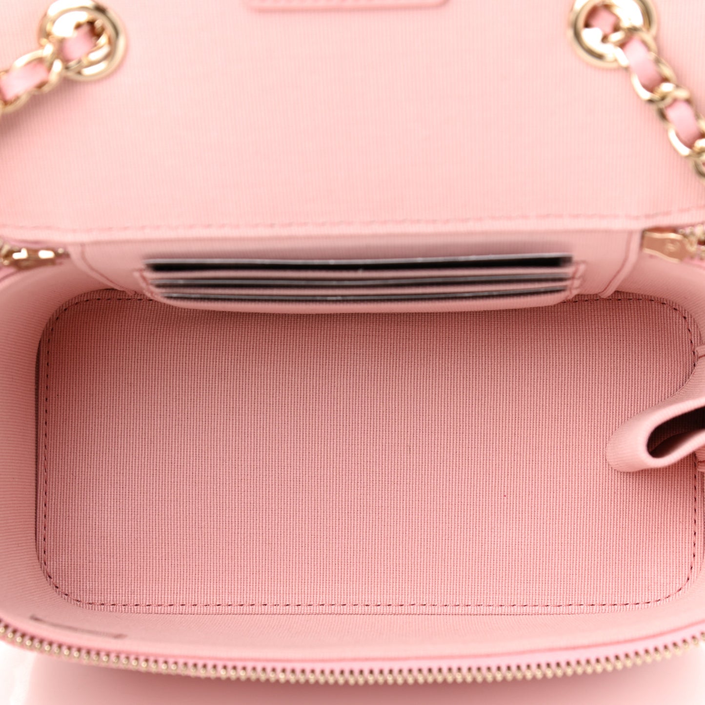 Caviar Quilted Small Vanity Case With Chain Pink