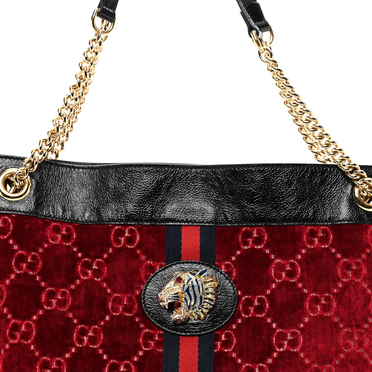 Velvet GG Monogram Large Rajah Chain Tote Red Cipria Black