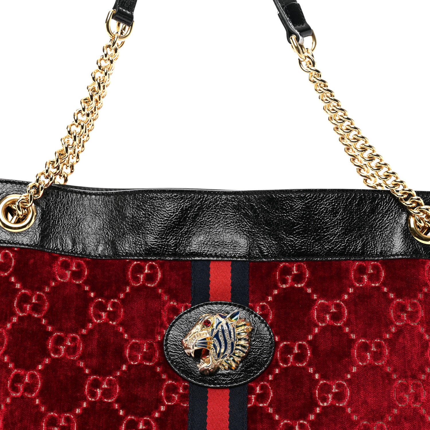 Gucci Velvet GG Monogram Large Rajah Chain Tote Red Cipria Black 5 of 12