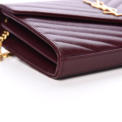 Saint Laurent Grain De Poudre Matelasse Chevron Monogram Chain Wallet Rouge Legion 8 of 10