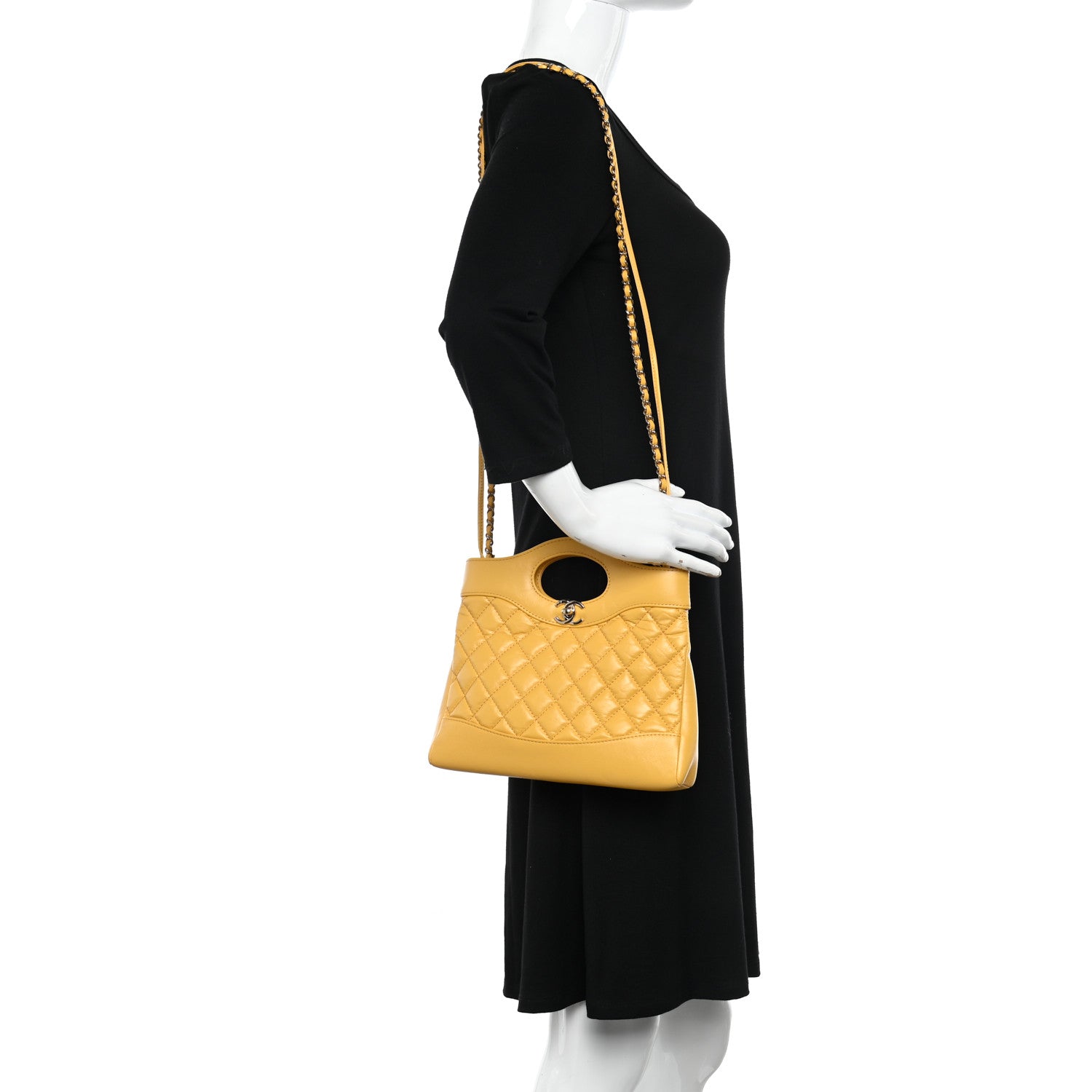 Chanel Shiny Crumpled Calfskin Quilted Mini 31 Shopping Bag Yellow 2 of 11