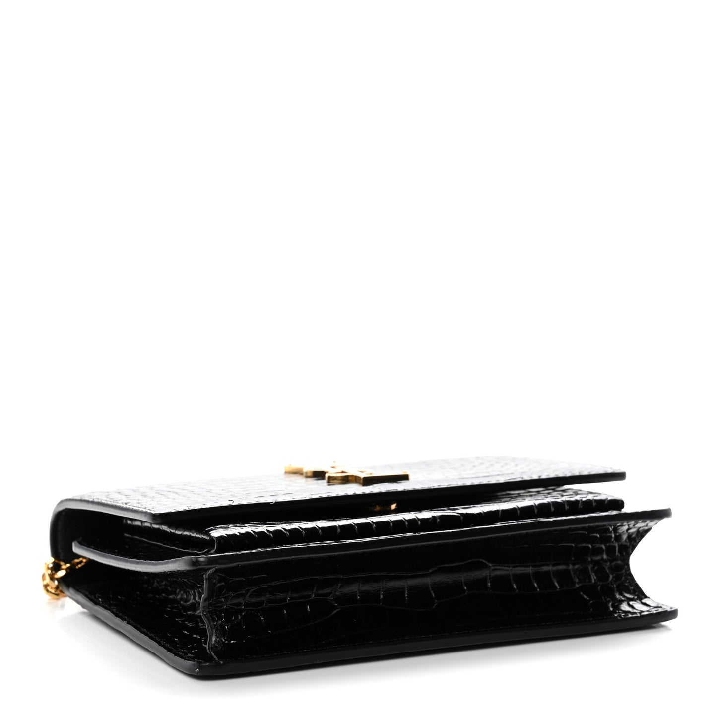 Calfskin Crocodile Embossed Monogram Sunset Top Handle Chain Wallet Black