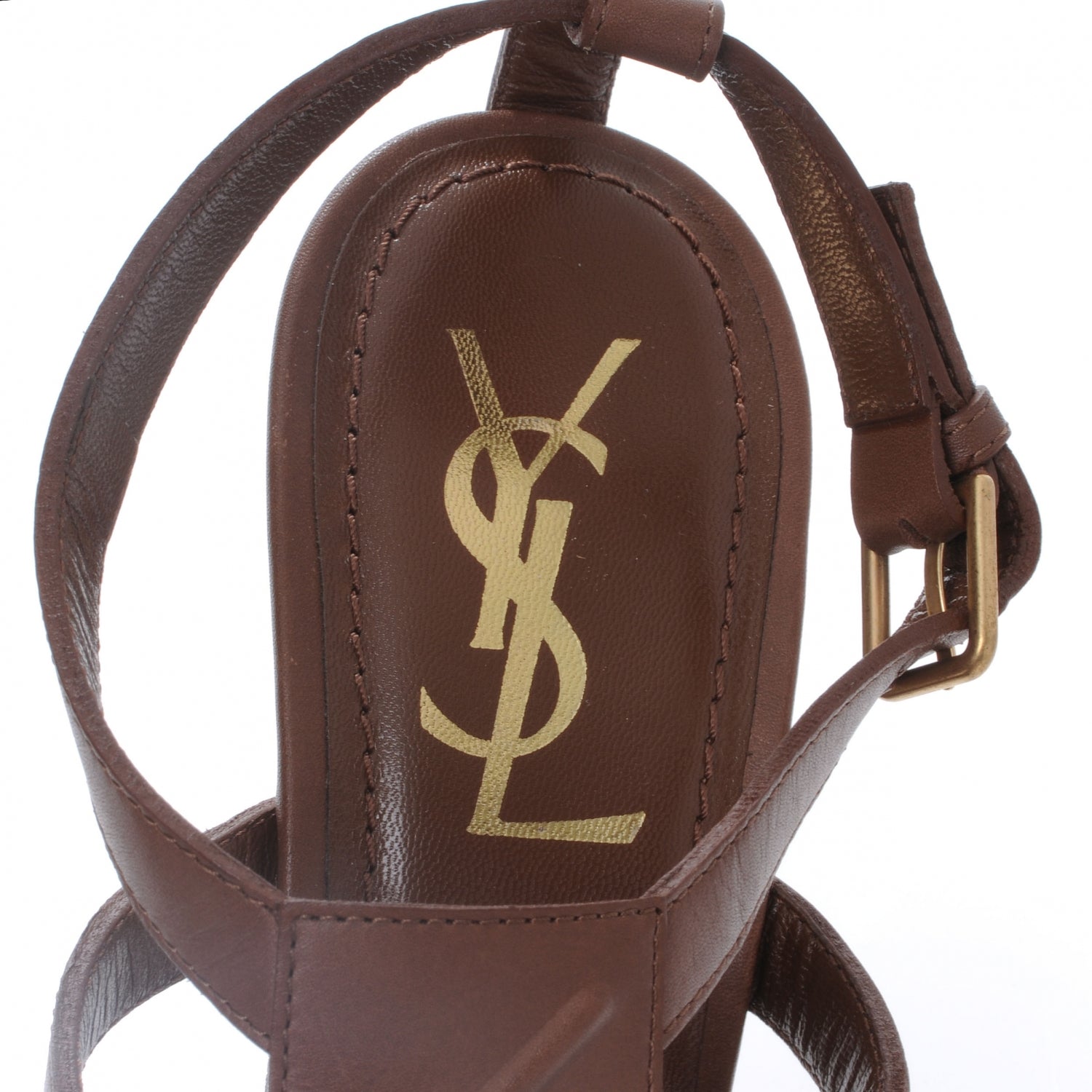 Saint Laurent Leather T Strap Sandals 38 Brown 5 of 6