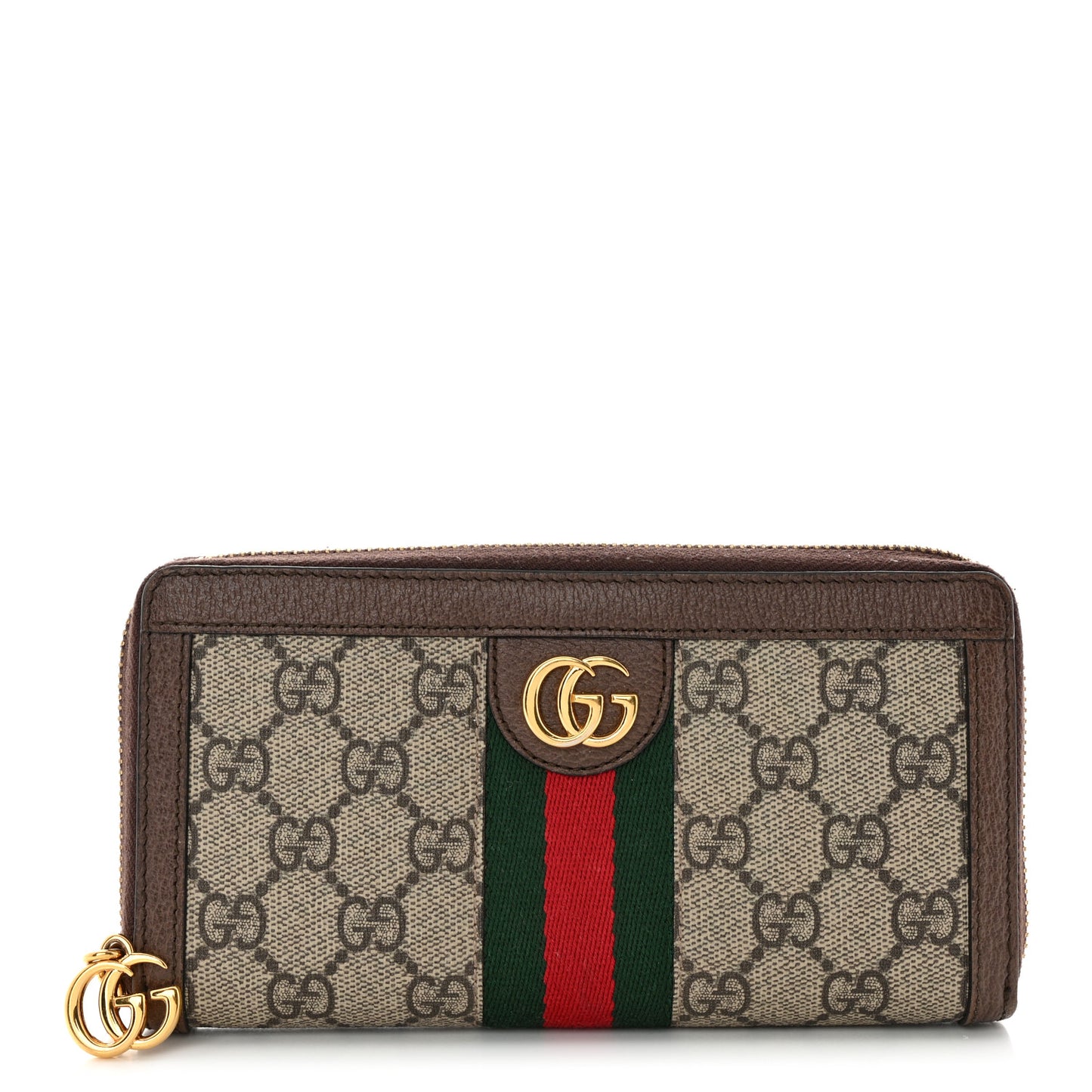 GG Supreme Monogram Web Ophidia Zip Around Wallet Brown