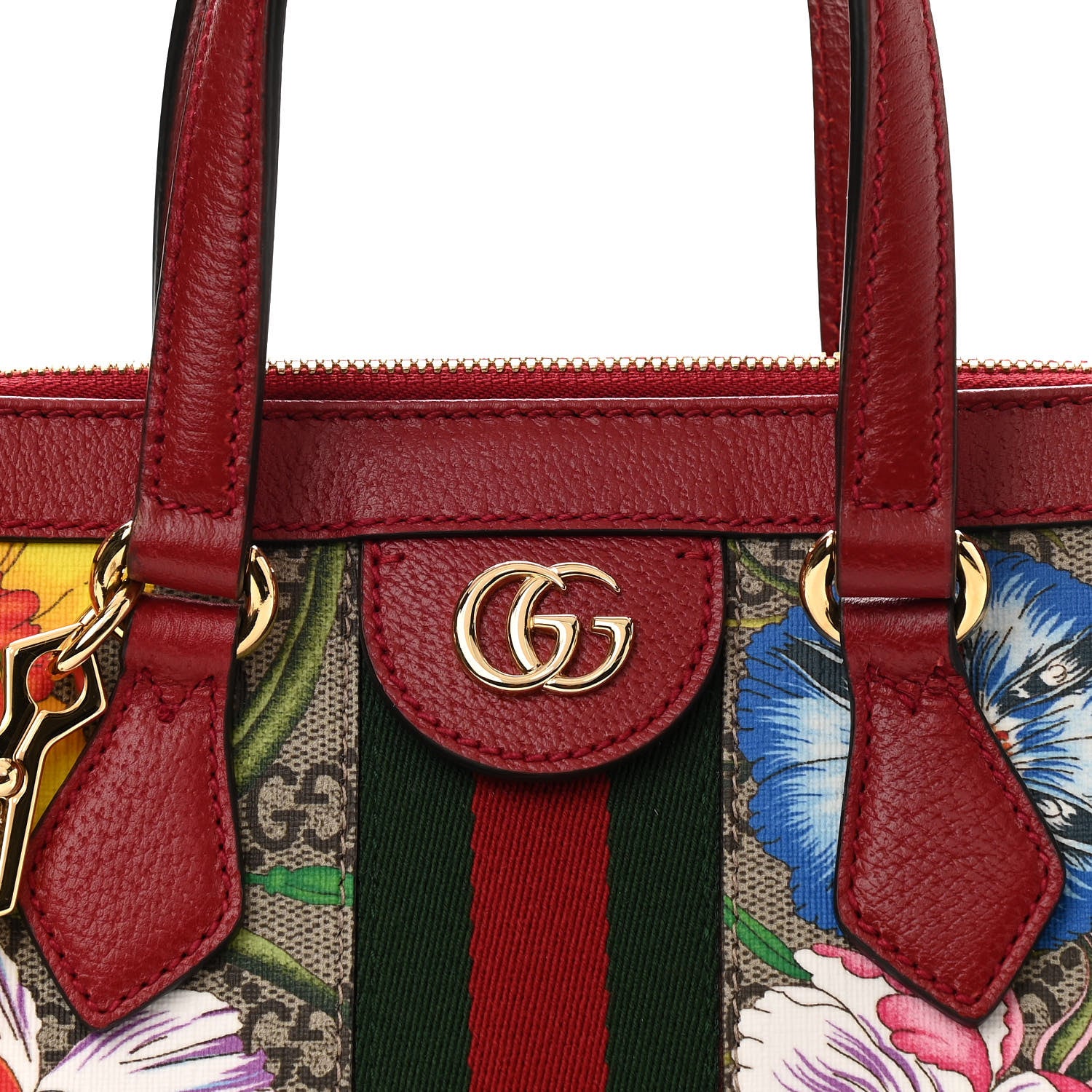 Gucci GG Supreme Monogram Flora Web Small Ophidia Tote Bag Red 7 of 9