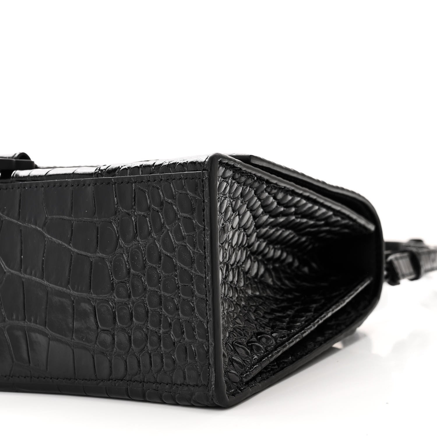 Balenciaga Shiny Calfskin Monochrome Crocodile Embossed Medium Hourglass Top Handle Bag Black 9 of 9