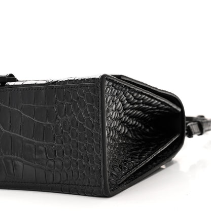 Balenciaga Shiny Calfskin Monochrome Crocodile Embossed Medium Hourglass Top Handle Bag Black 9 of 9