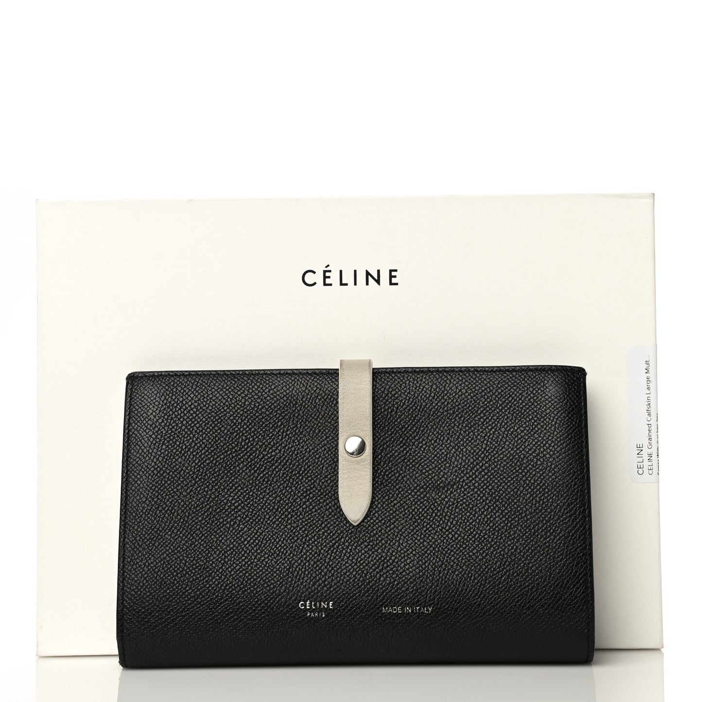 Grained Calfskin Large Multifunction Strap Wallet Black Chalk