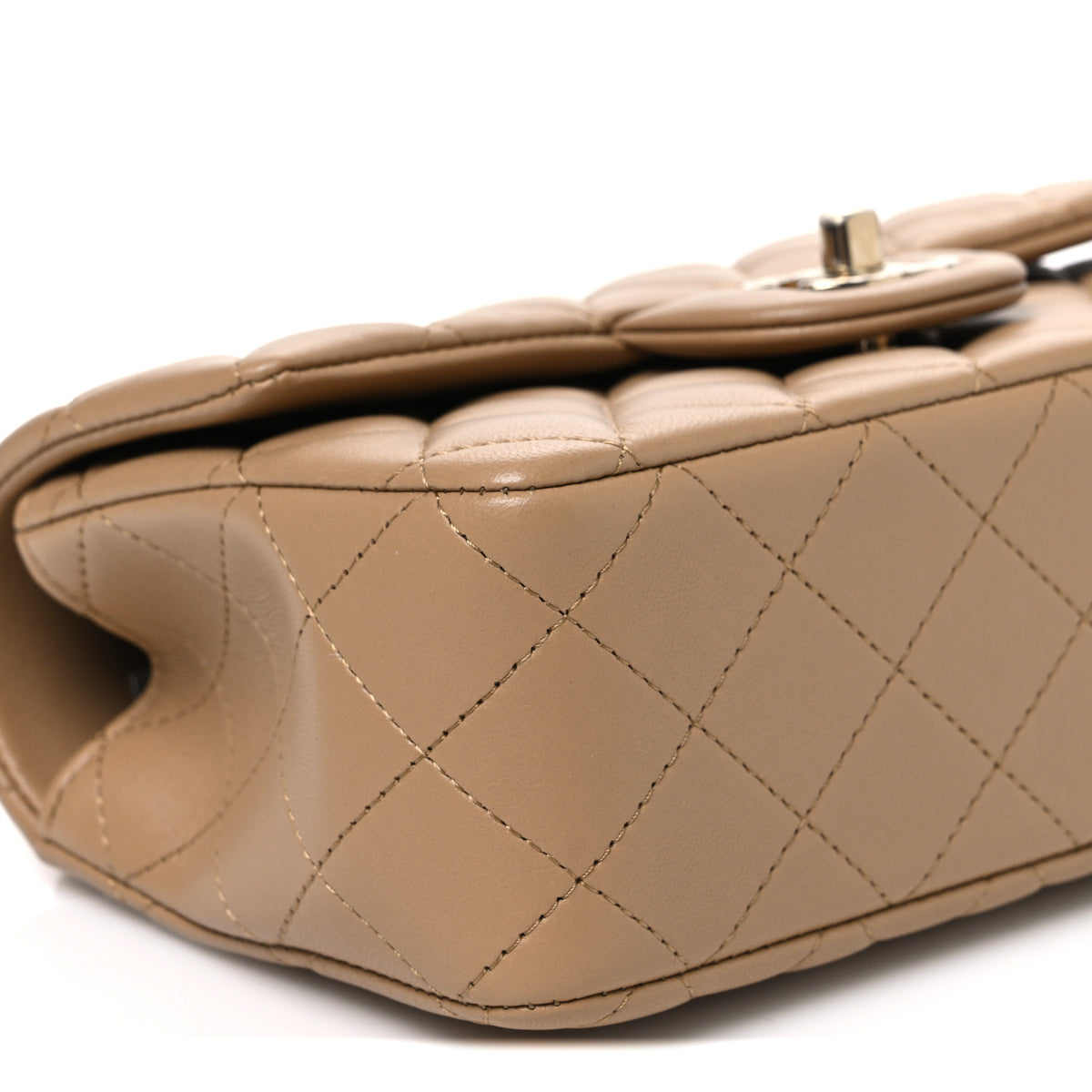 Chanel Lambskin Quilted Mini Top Handle Rectangular Flap Dark Beige 9 of 10