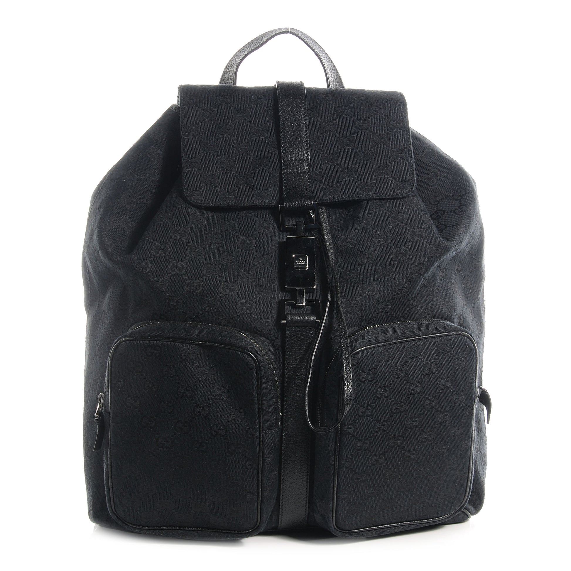 Gucci GG Monogram Single Buckle Backpack Black 1 of 7