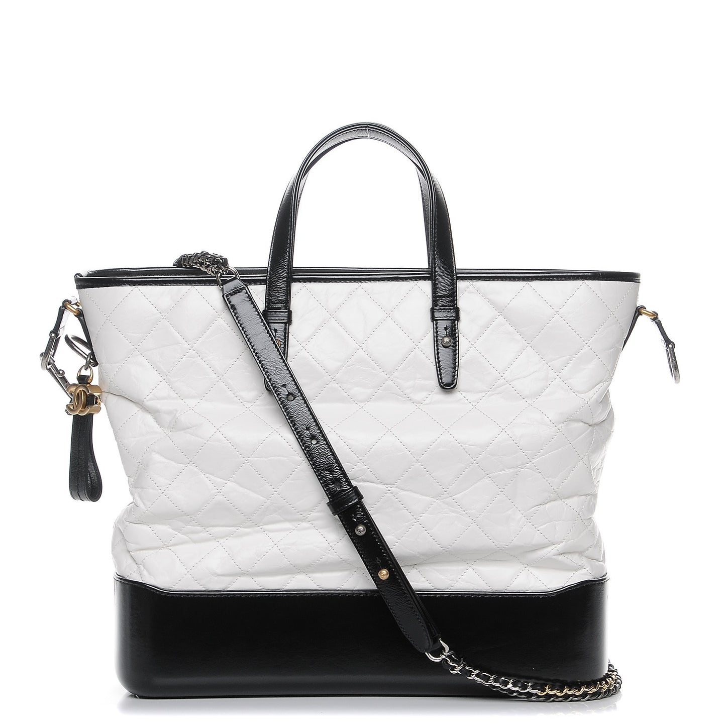 Calfskin Quilted Large Gabrielle Shopping Tote White Black