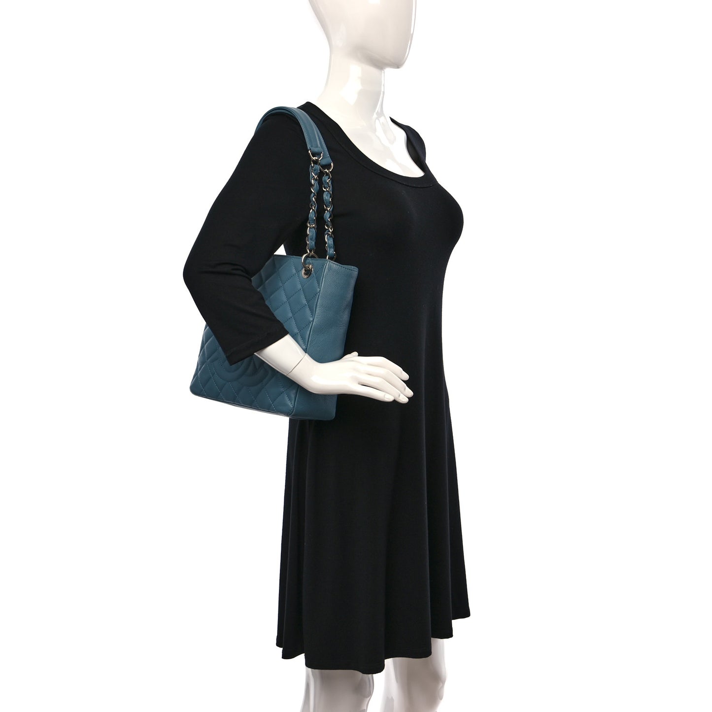 Caviar Quilted Petit Shopping Tote PST Blue