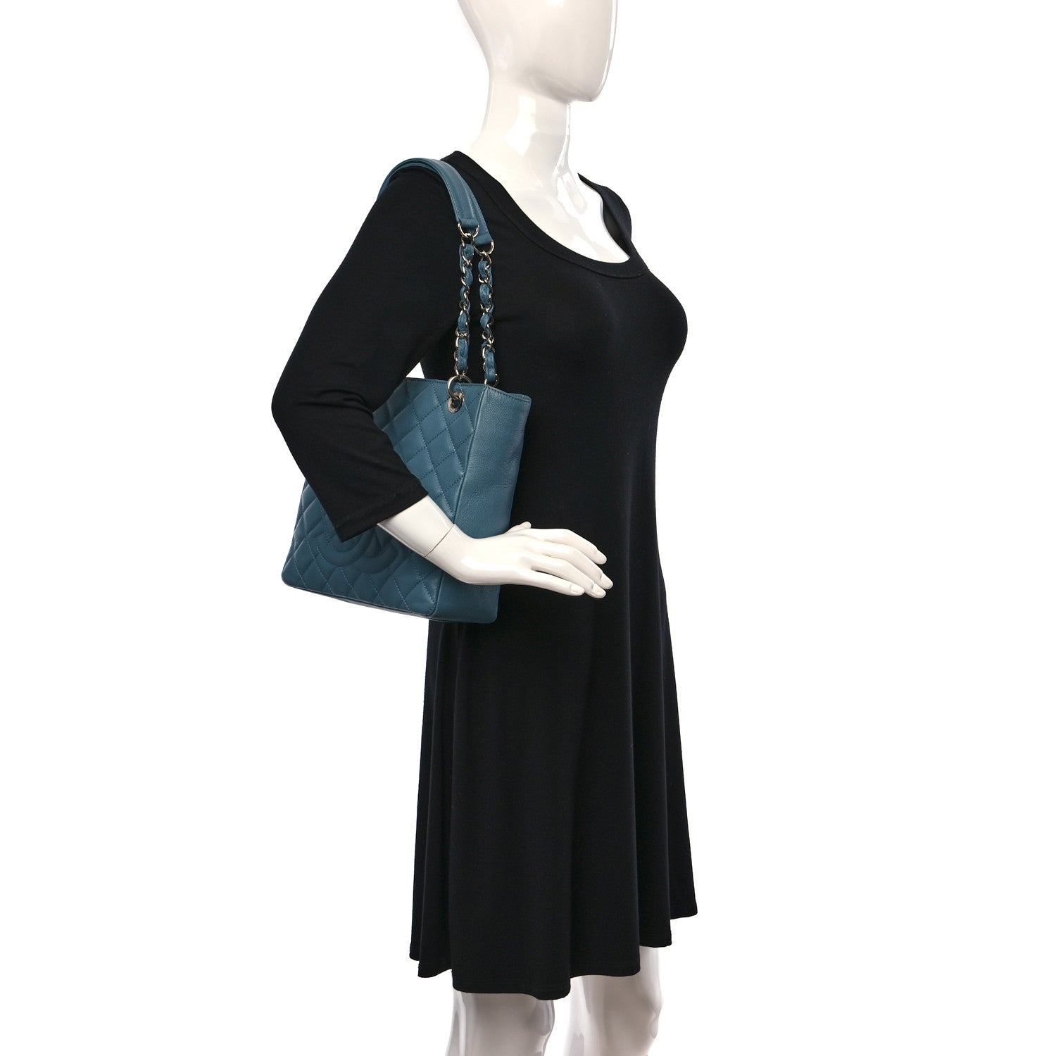 Chanel Caviar Quilted Petit Shopping Tote PST Blue 3 of 10