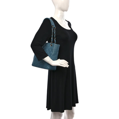 Chanel Caviar Quilted Petit Shopping Tote PST Blue 3 of 10