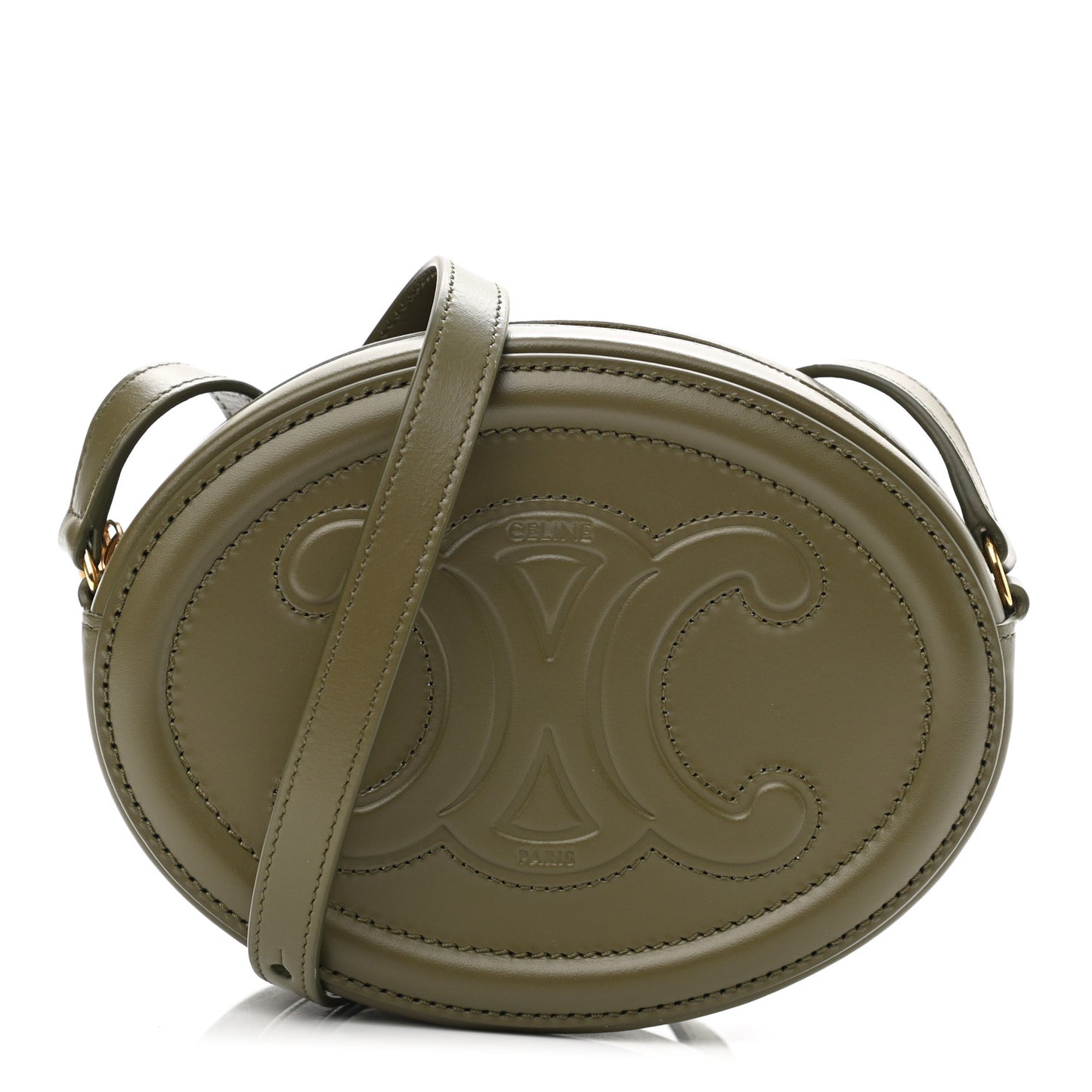 Smooth Calfskin Cuir Small Triomphe Oval Purse Crossbody Dark Olive