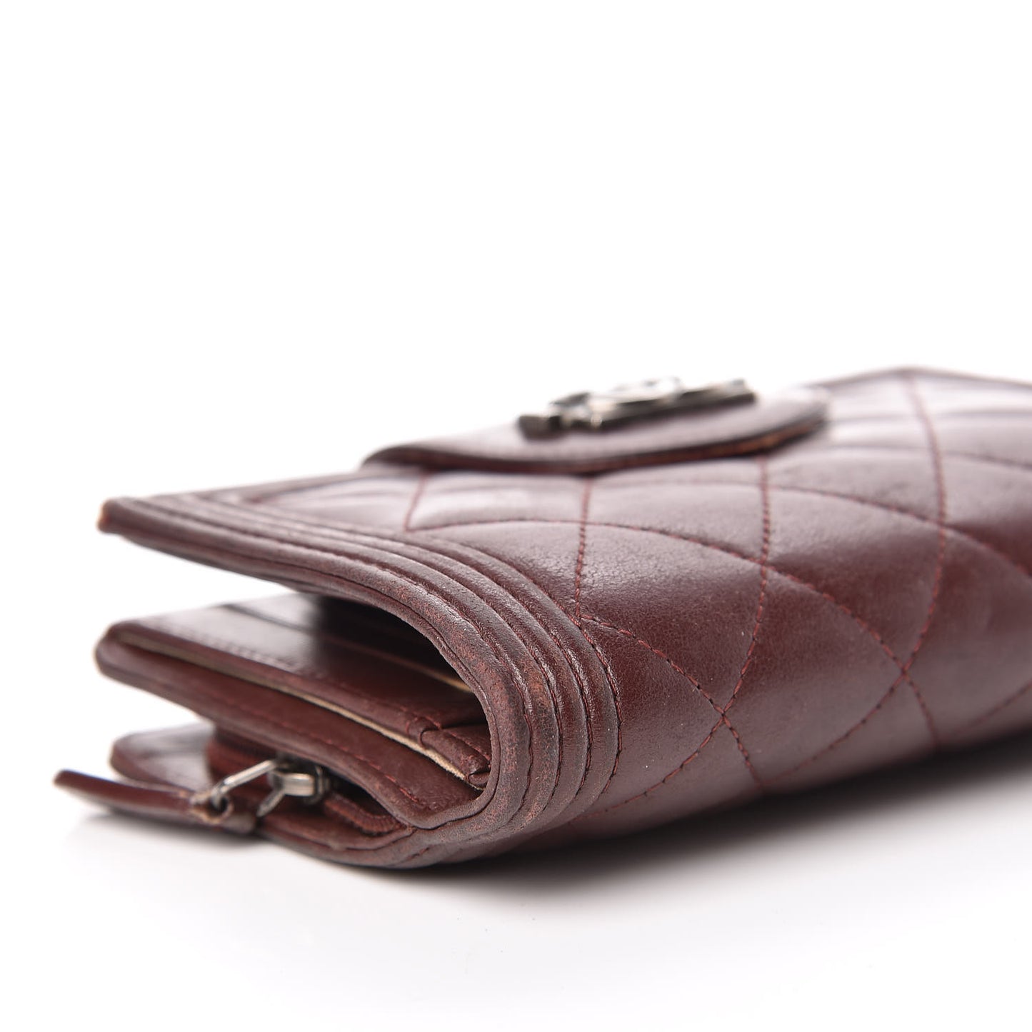 Lambskin Quilted Boy Zipped Pocket Wallet Burgundy