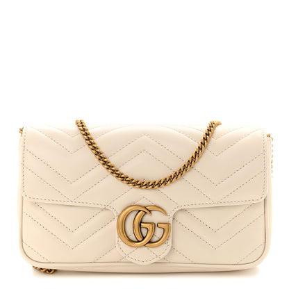 Gucci Calfskin Matelasse Mini GG Marmont Shoulder Bag With Card Holder White Black 3 of 12