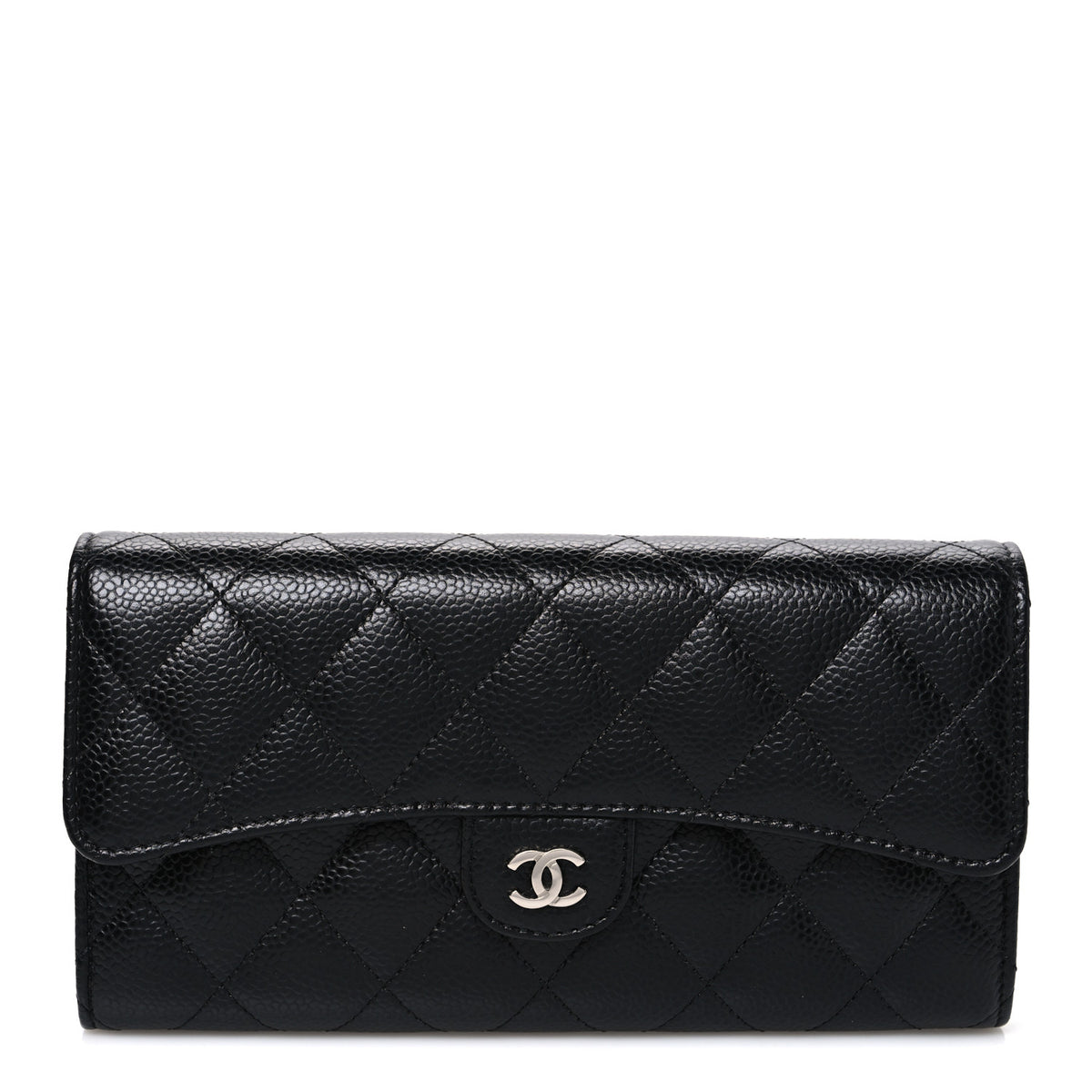 Caviar Quilted Large Gusset Flap Wallet Black