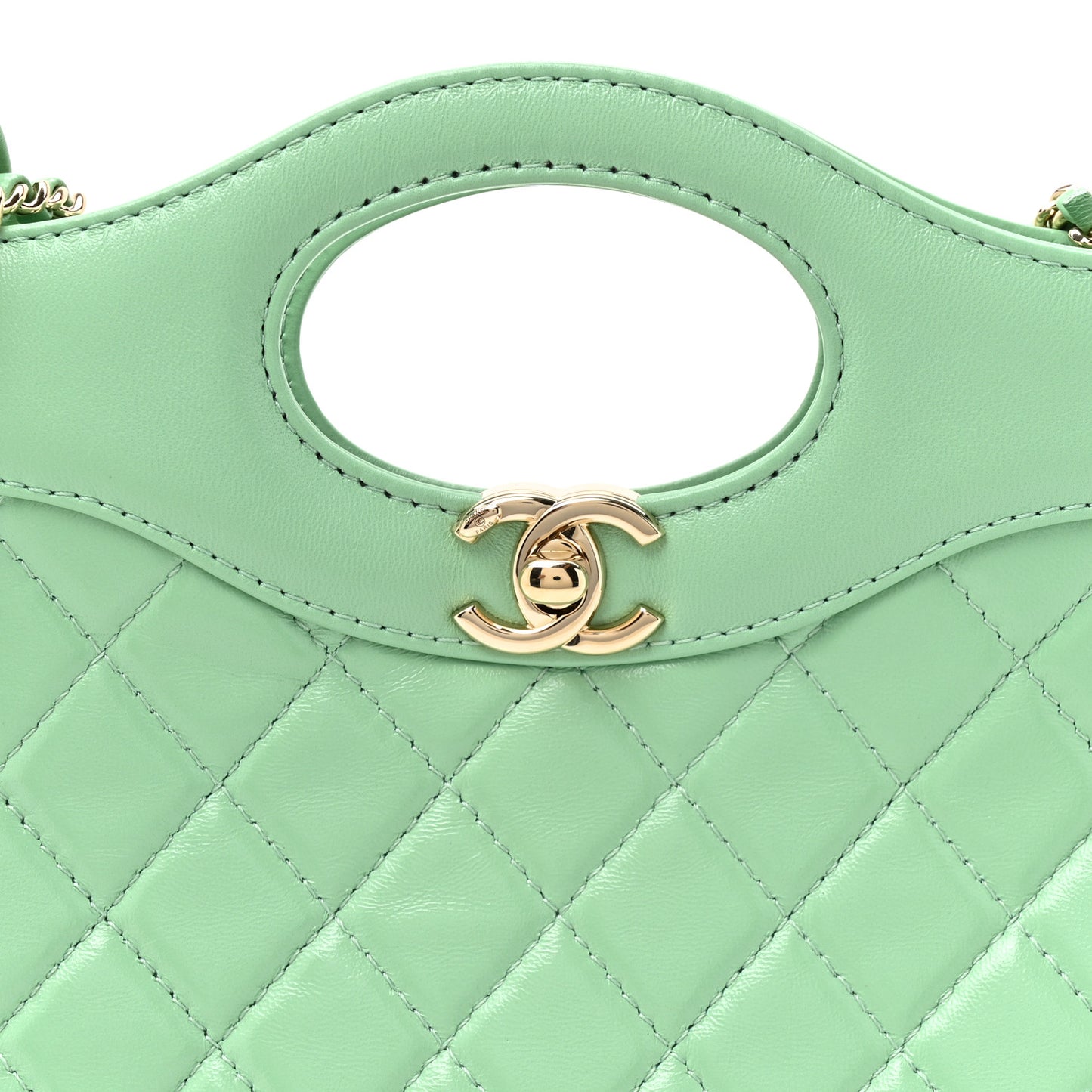 Shiny Lambskin Quilted Mini 31 Shopping Bag Light Green