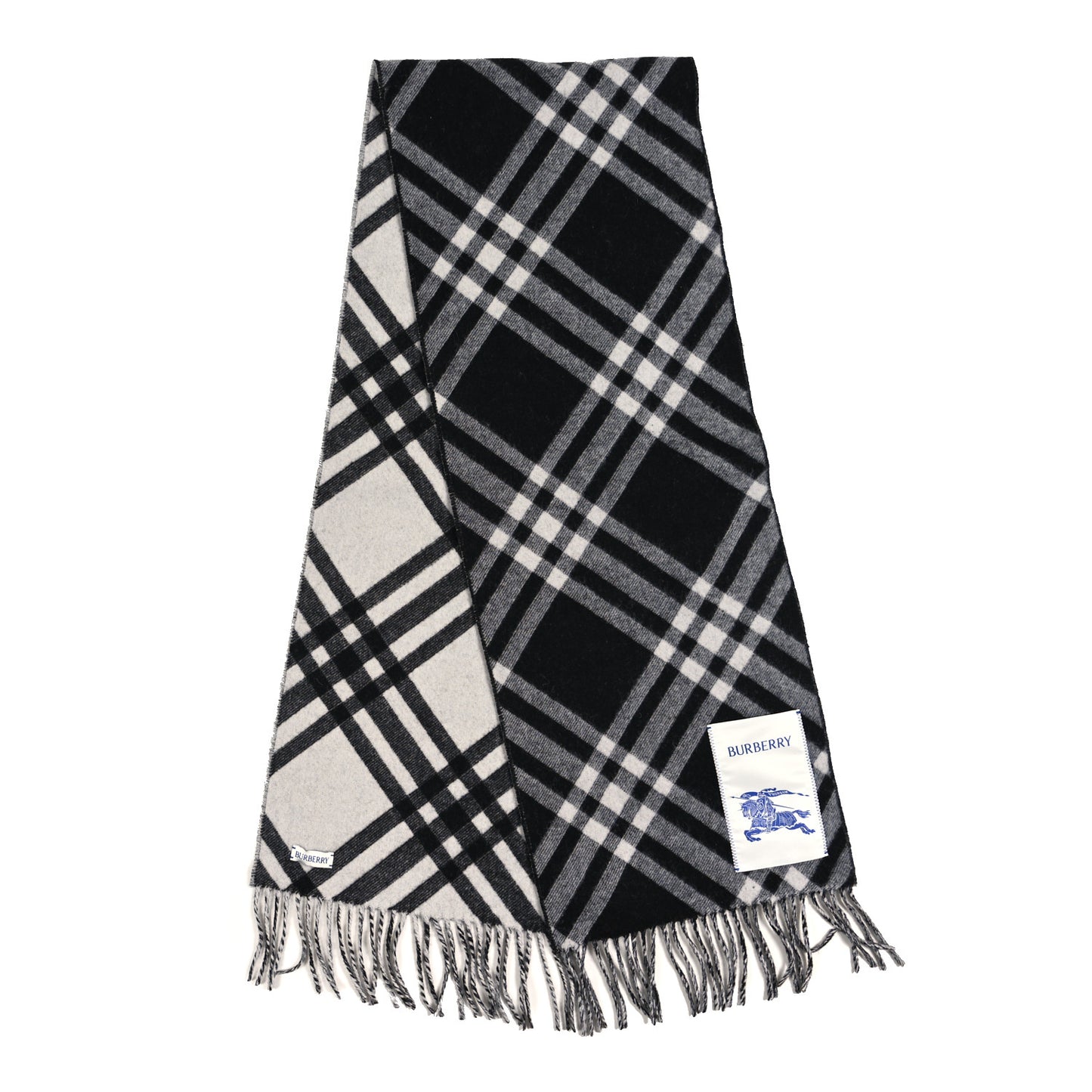 Cashmere Giant Check Fringe Scarf Black