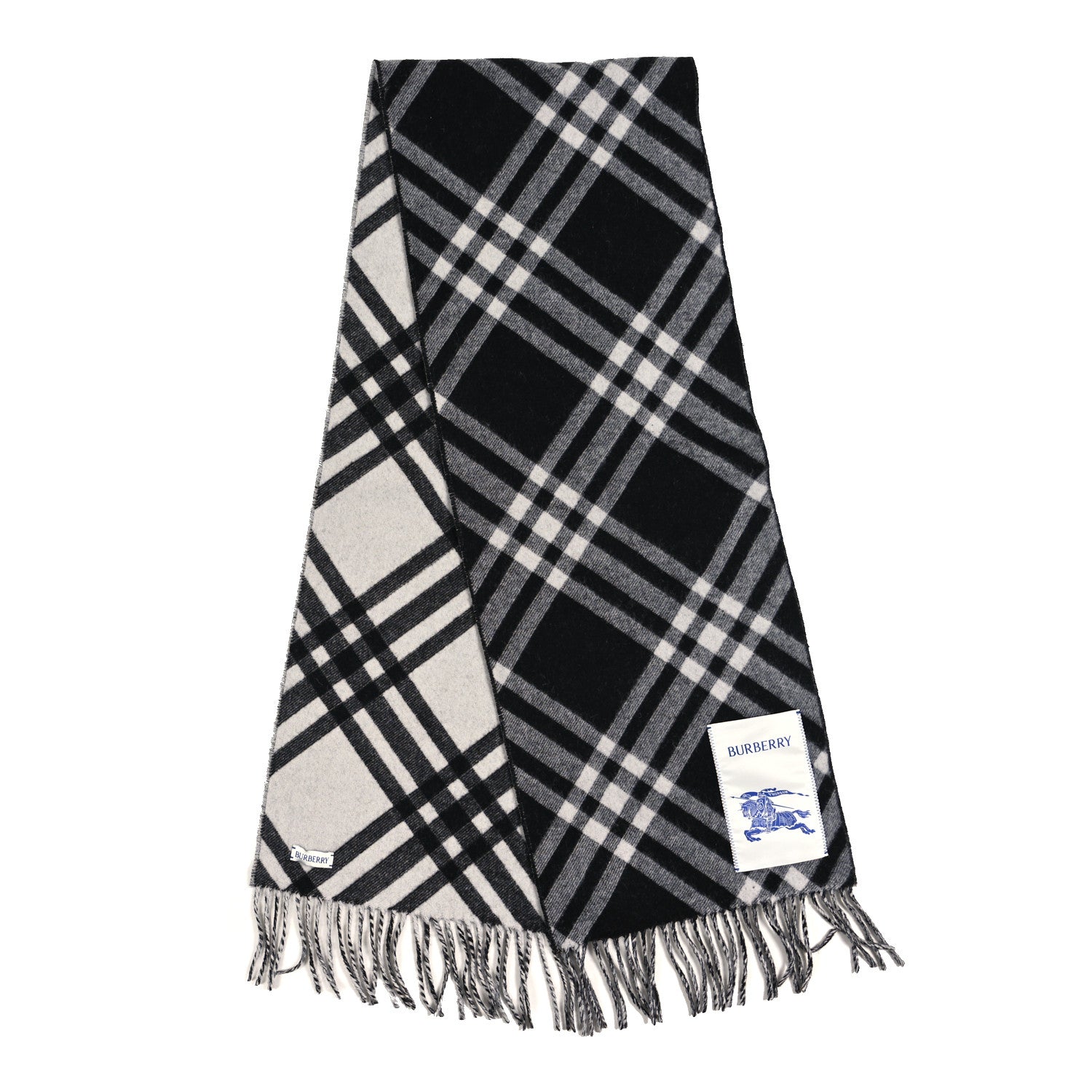 Burberry Cashmere Giant Check Fringe Scarf Black 2 of 5