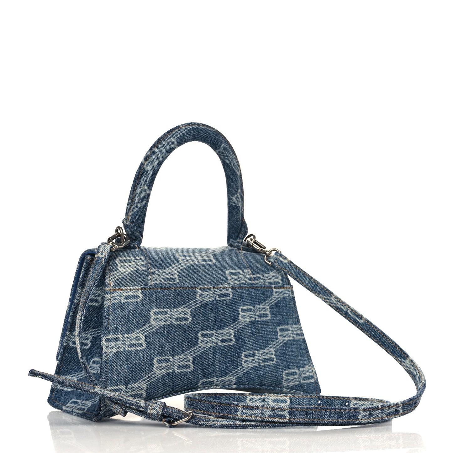 Denim BB Monogram Small Hourglass Top Handle Bag Blue