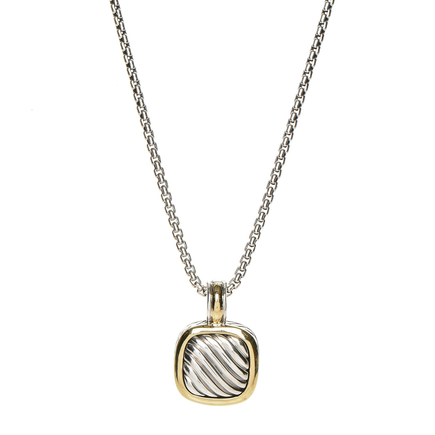 David Yurman Sterling Silver 18K Yellow Gold 21mm Carved Cable Albion Pendant Necklace 1 of 6