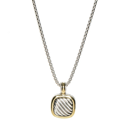 David Yurman Sterling Silver 18K Yellow Gold 21mm Carved Cable Albion Pendant Necklace 1 of 6