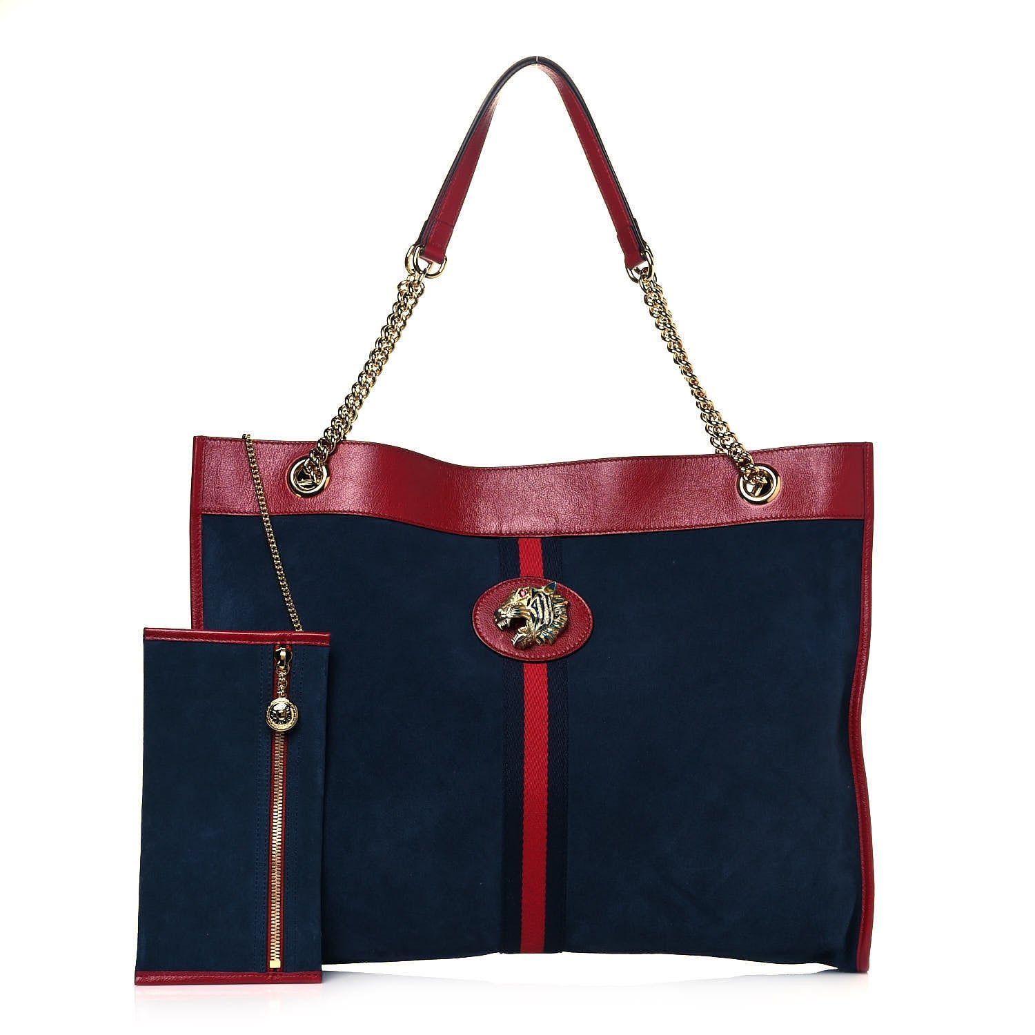 Gucci Suede Calfskin Large Rajah Chain Tote New Blue Romantic Cherry 1 of 11