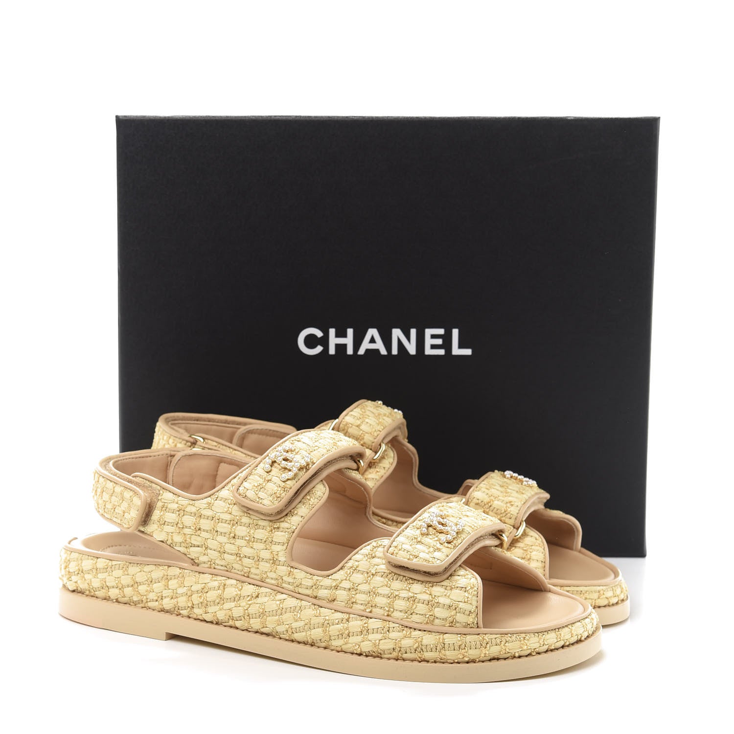 Chanel Braided Fabric Velcro Dad Sandals 40 Beige 9 of 9