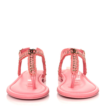 Chanel Lambskin Embroidered CC Thong Sandals 36 Pink 2 of 9