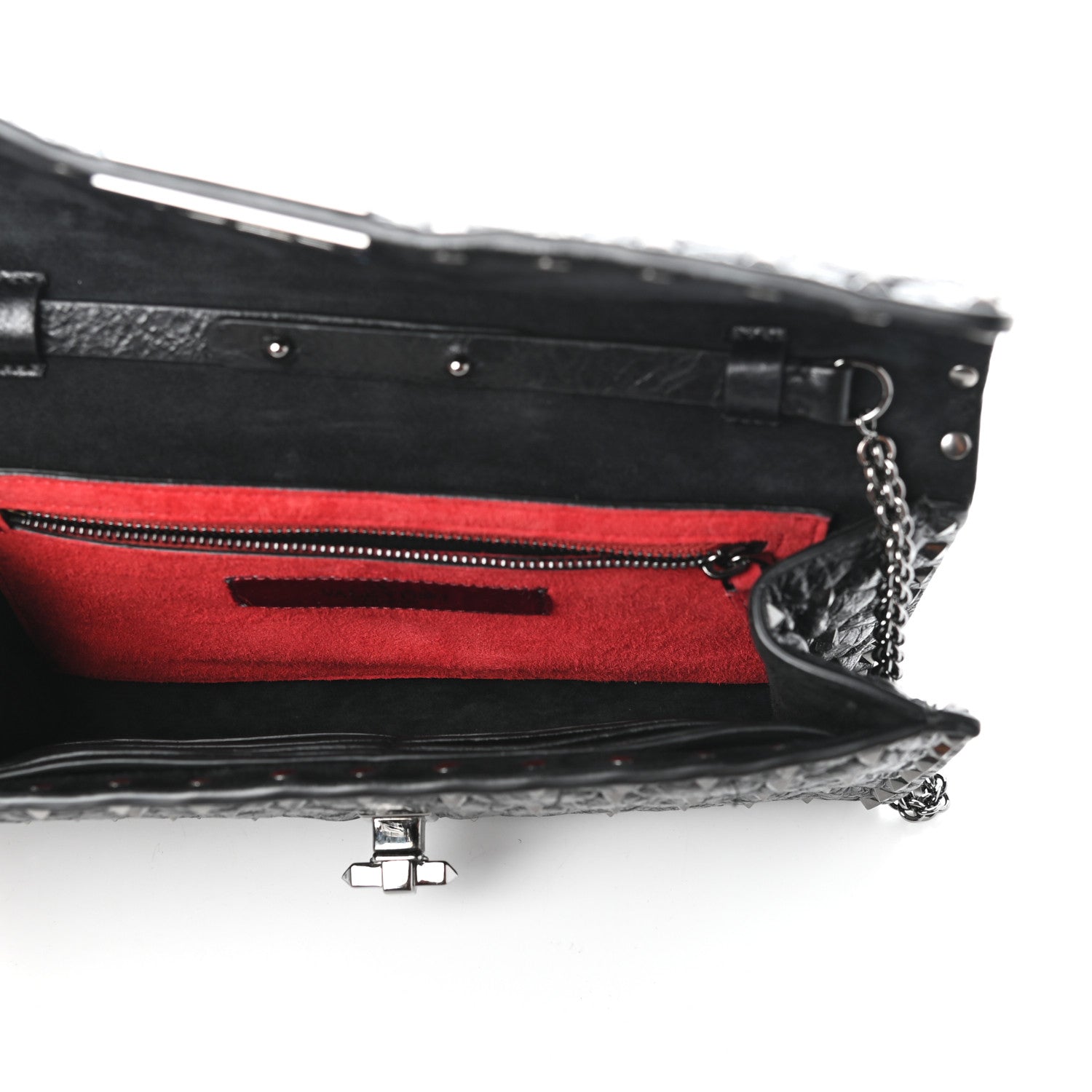 Valentino Garavani Craquele Nappa Rockstud Spike Wallet on Chain Black 5 of 9