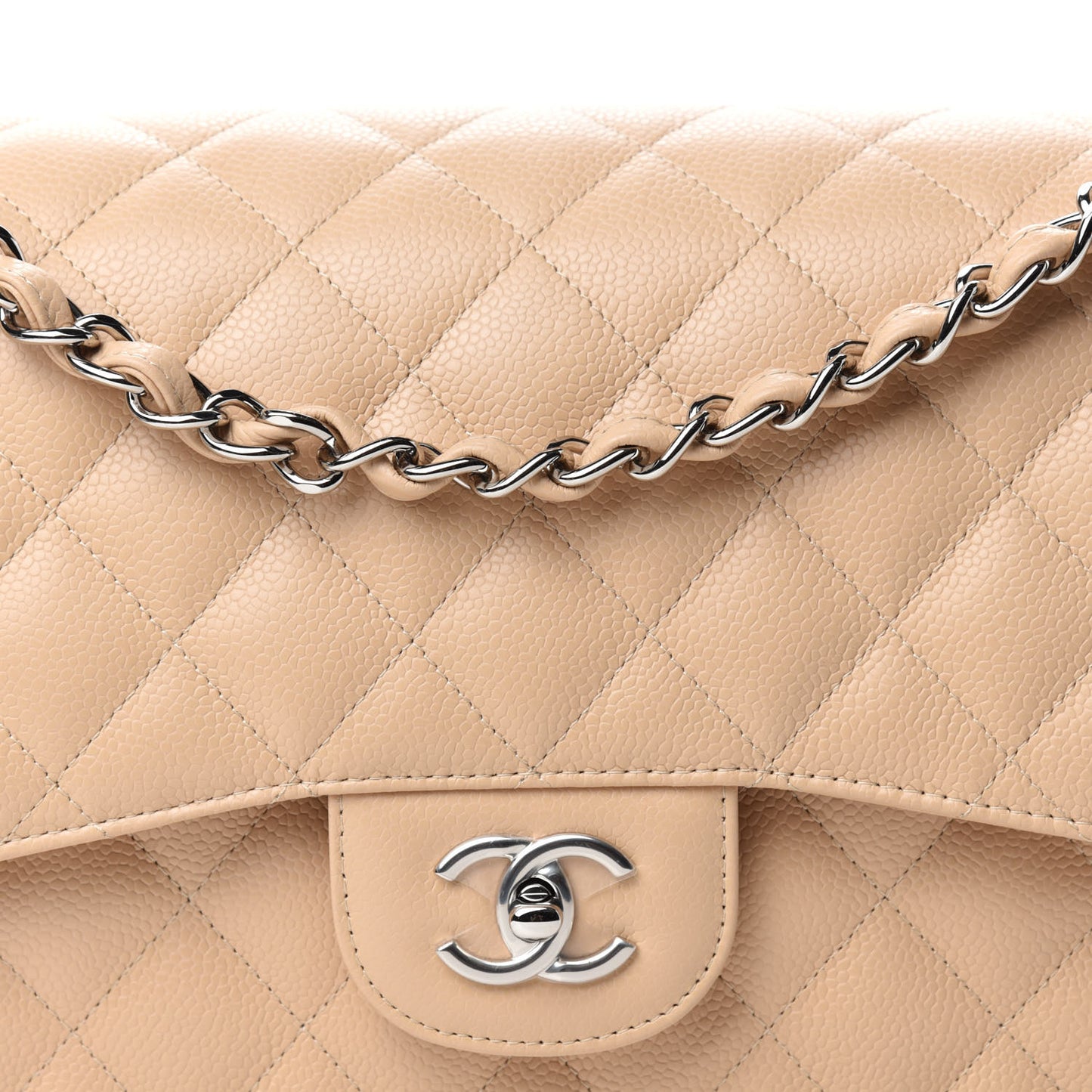 Caviar Quilted Jumbo Double Flap Beige Clair