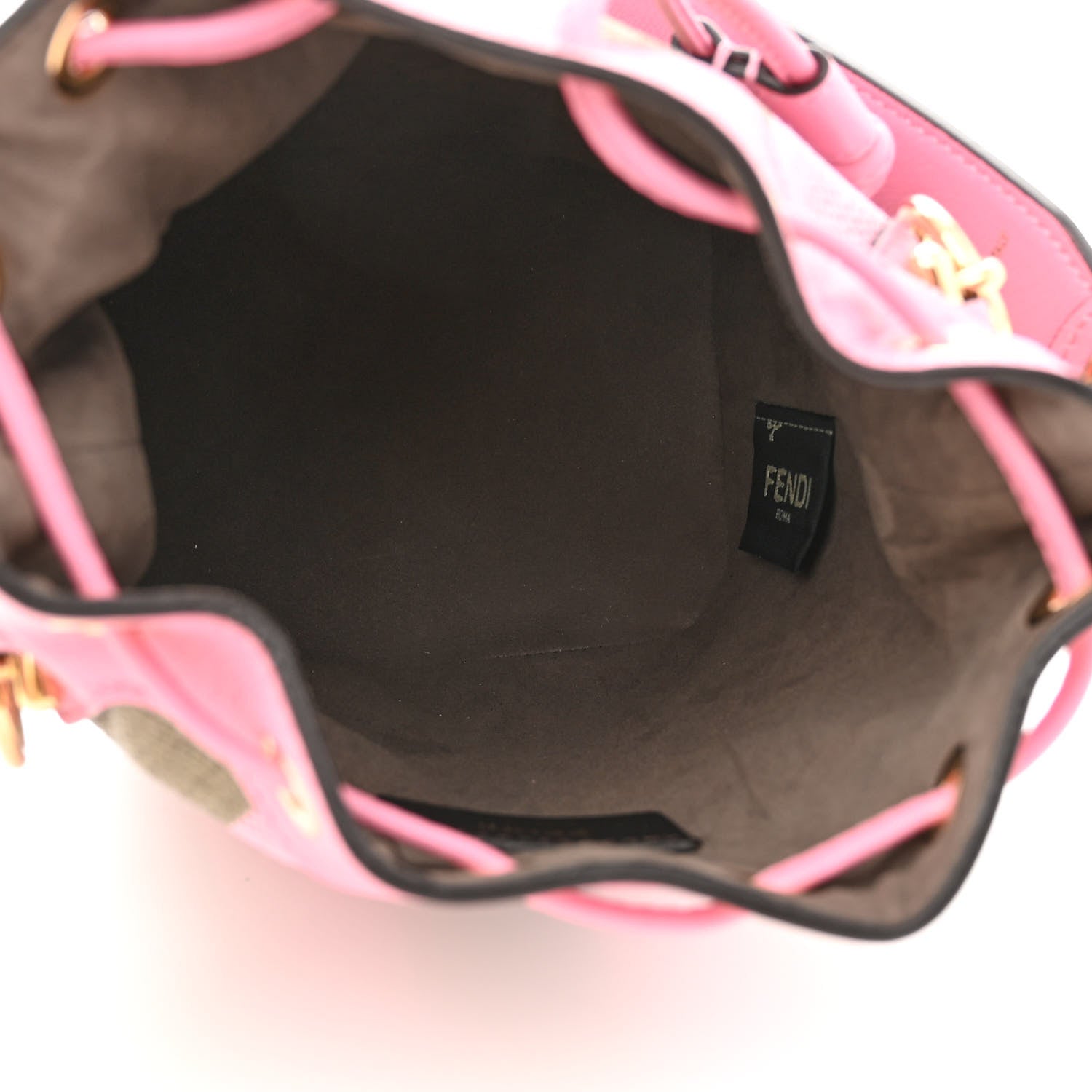 Fendi Raffia Vitello Seta F is Fendi Pequin Gingham Woven Mini Mon Tresor Bucket Bag Military Rosa Lollypop 5 of 10