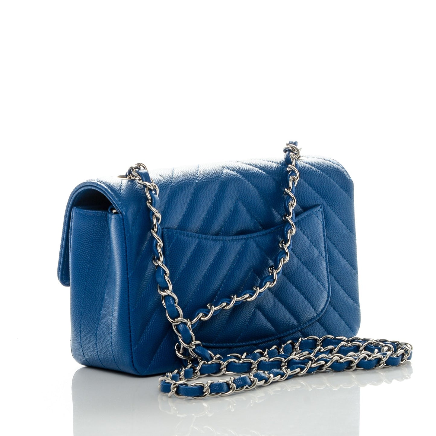 Caviar Chevron Quilted Mini Rectangular Flap Blue
