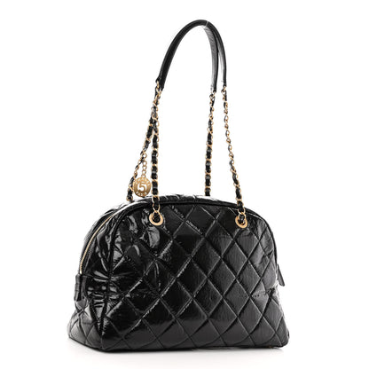 Chanel Shiny Crumpled Calfskin Quilted Large Bowling Bag Black 3 of 10