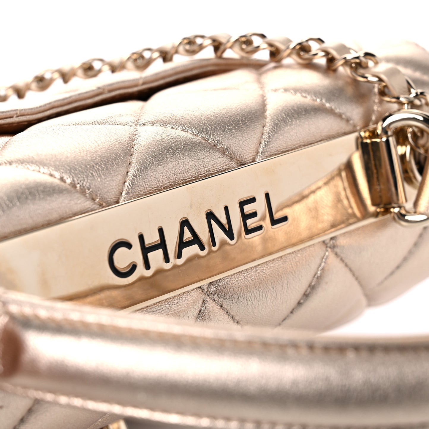 Metallic Lambskin Quilted Small Trendy CC Flap Dual Handle Bag Gold